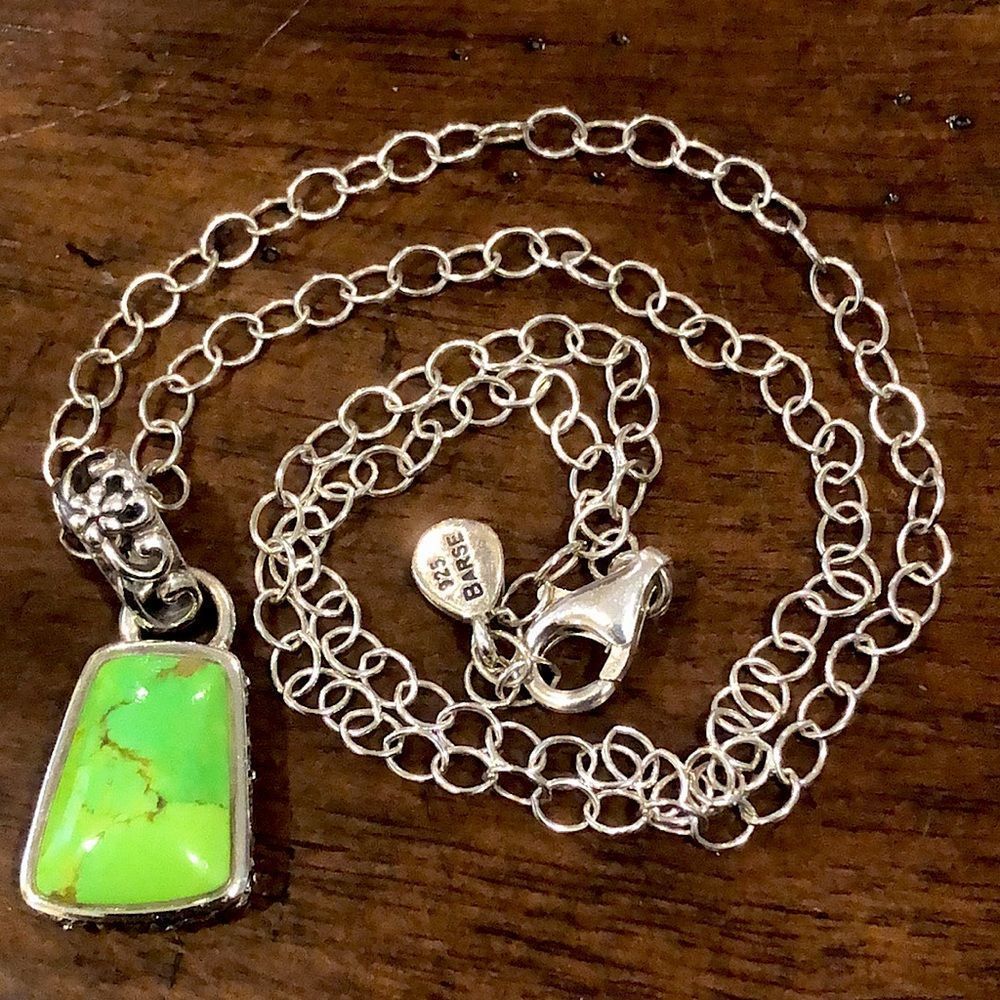 BARSE Green Turquoise Filagree Pendant Sterling Silver Open Link Necklace - Picture 9 of 9